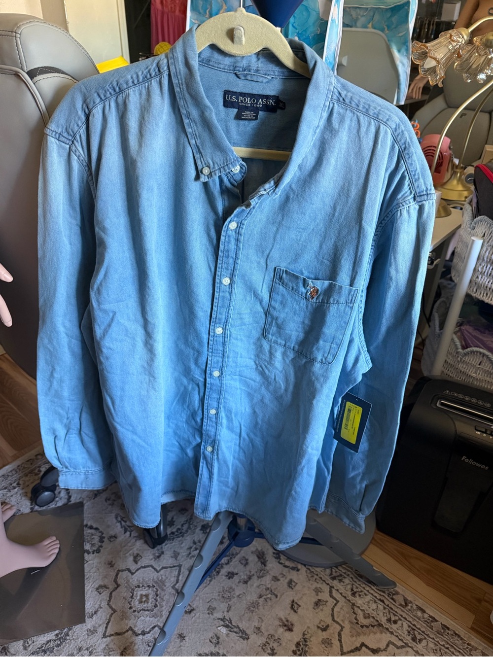 Brand NEW with tags US Polo Assn. Men’s light washed denim shirt 3XL